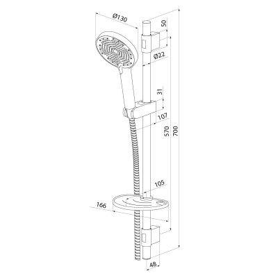 Душевой гарнитур со штангой, Ideal Spa, Milardo, ILS3C70M16