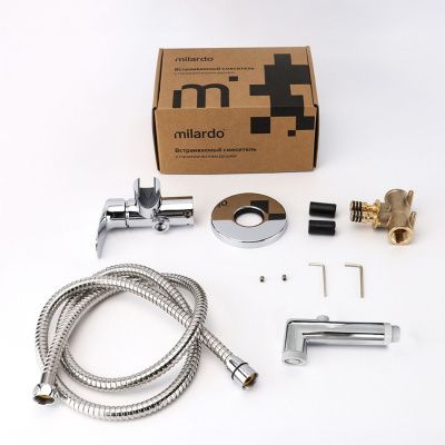 Встраиваемый смеситель с гигиеническим душем, глянцевый хром, Rora, Milardo, RORSBR0M08