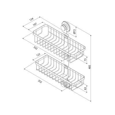 Двухъярусная прямая полка, проволока стальная, черный матовый, Easy, Milardo, EAS0WS2M44