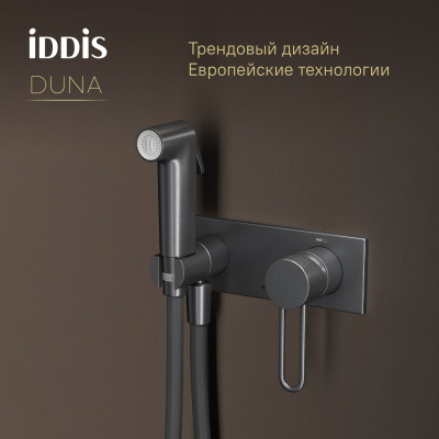 Встраиваемый смеситель с гигиеническим душем с защитным клапаном, графит матовый, Duna, IDDIS