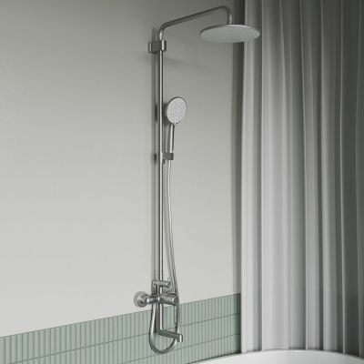 Душевая система с тропическим душем и изливом, хром матовый, Aiger, IDDIS, AIGBC3Fi06