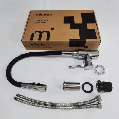 Смеситель для кухни с гибким изливом и душевой насадкой, глянцевый хром, Meal, Milardo, M01SB2FM05