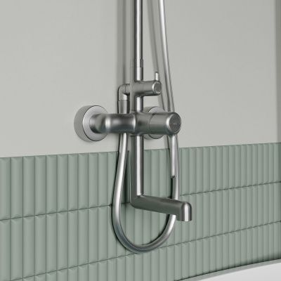 Душевая система с тропическим душем и изливом, хром матовый, Aiger, IDDIS, AIGBC3Fi06