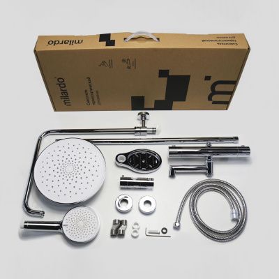 Смеситель термостатический для ванны со стойкой и тропической лейкой, глянцевый хром, Ideal Spa, Milardo, ILSSBTHM06