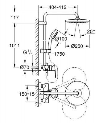 Душевая система GROHE Tempesta Cosmopolitan 250 со смесителем, хром (26673000)