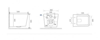 Унитаз подвесной безободковый, Figura, CETUS, 3318