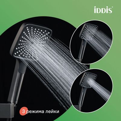 Душевая система с тропическим душем и изливом, матовый графит, Parker, IDDIS, PARGM3Fi06