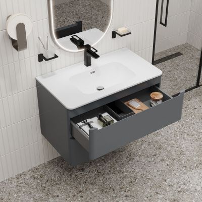 	Тумба с умывальником, подвесная, 80 см, темно-серый, Edifice, IDDIS, EDI80D0i95K